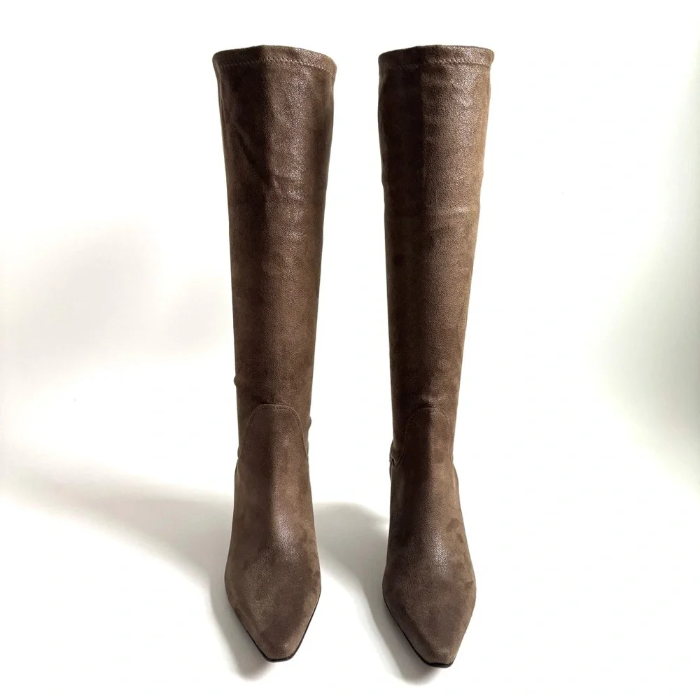 Donald J Pliner Suede Leather Knee High Boots Kitten Heels Sock Pull On Sz 10M